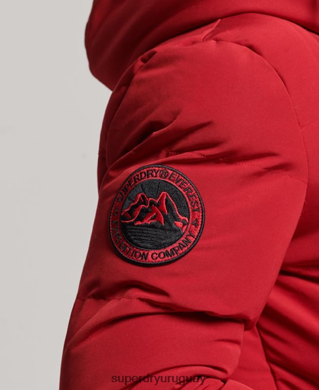 uy Superdry hombres chamarra acolchada Everest con capucha rojo DT2N8Z1135 ropa