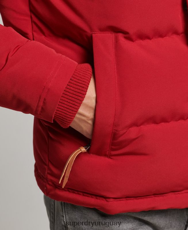 uy Superdry hombres chamarra acolchada Everest con capucha rojo DT2N8Z1135 ropa