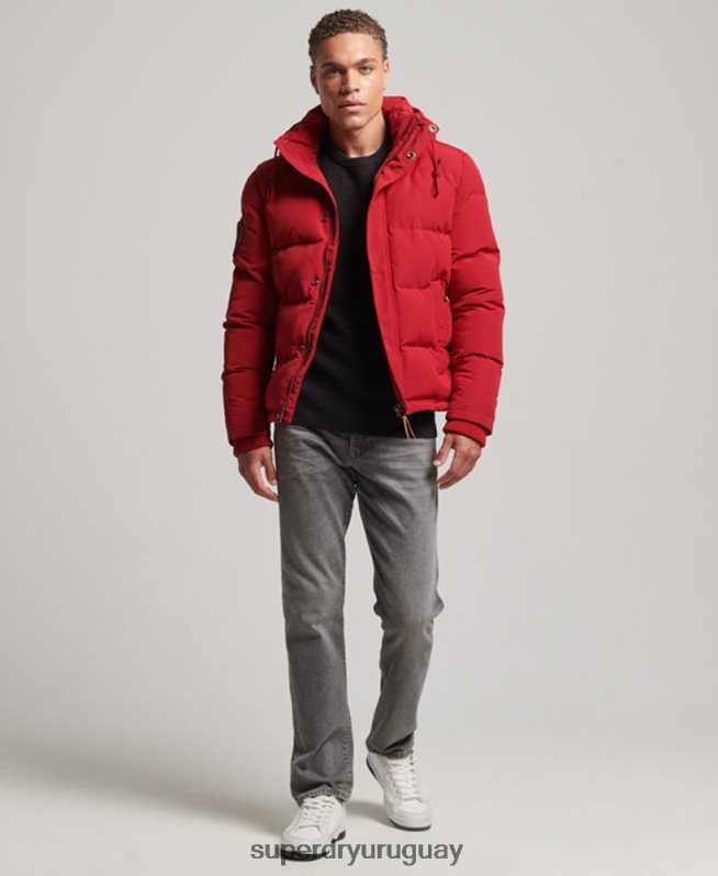 uy Superdry hombres chamarra acolchada Everest con capucha rojo DT2N8Z1135 ropa