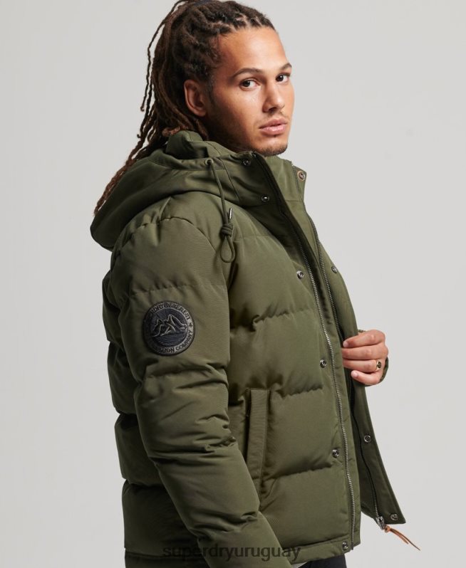 uy Superdry hombres chamarra acolchada Everest con capucha verde DT2N8Z1077 ropa