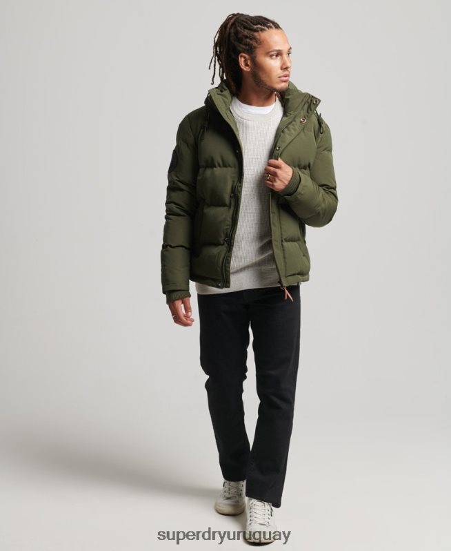 uy Superdry hombres chamarra acolchada Everest con capucha verde DT2N8Z1077 ropa