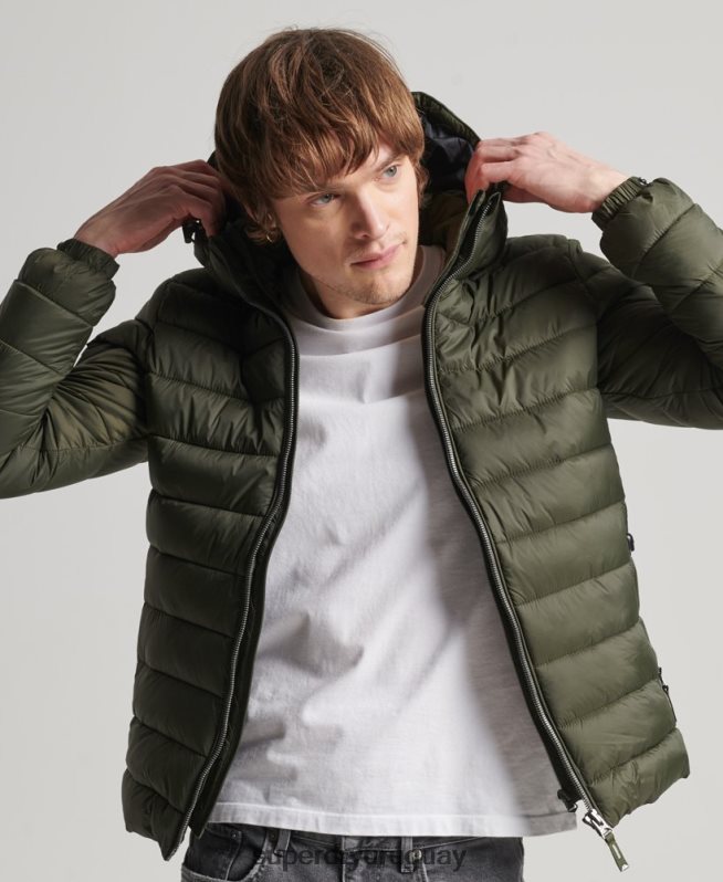 uy Superdry hombres chamarra acolchada clásica con capucha caqui DT2N8Z1016 ropa
