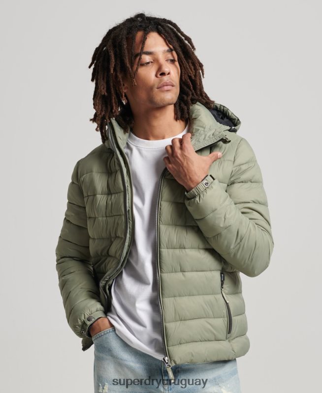 uy Superdry hombres chamarra acolchada clásica con capucha caqui DT2N8Z1070 ropa