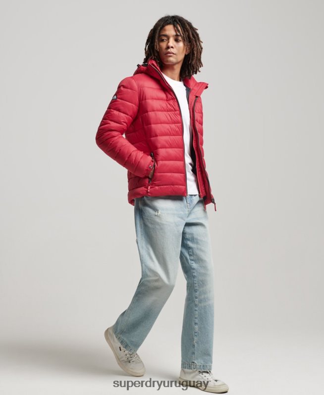 uy Superdry hombres chamarra acolchada clásica con capucha rojo DT2N8Z1041 ropa