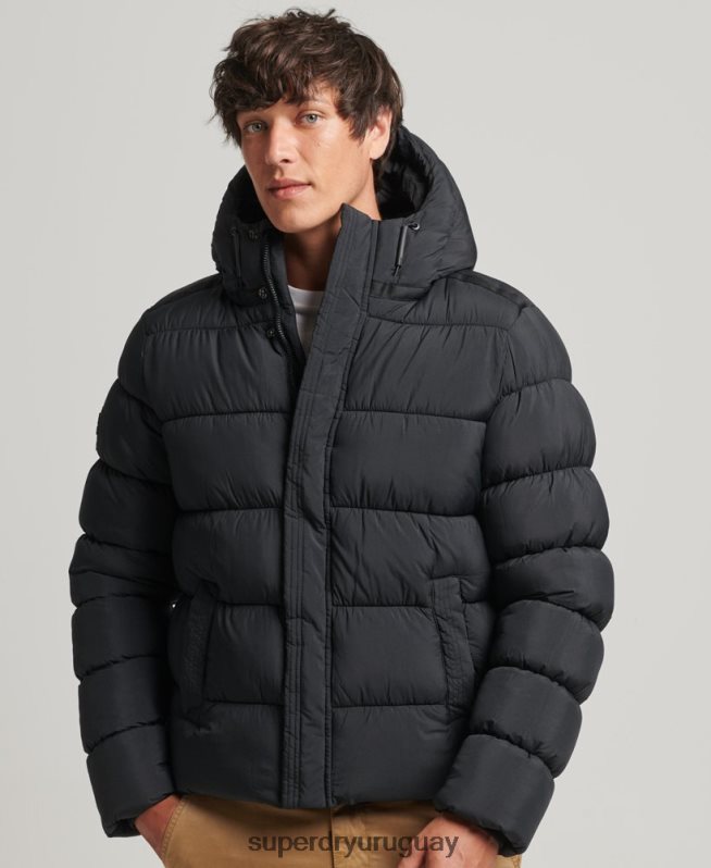 uy Superdry hombres chamarra acolchada deportiva xpd con capucha negro DT2N8Z978 ropa