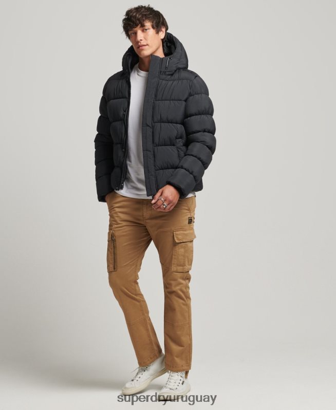 uy Superdry hombres chamarra acolchada deportiva xpd con capucha negro DT2N8Z978 ropa