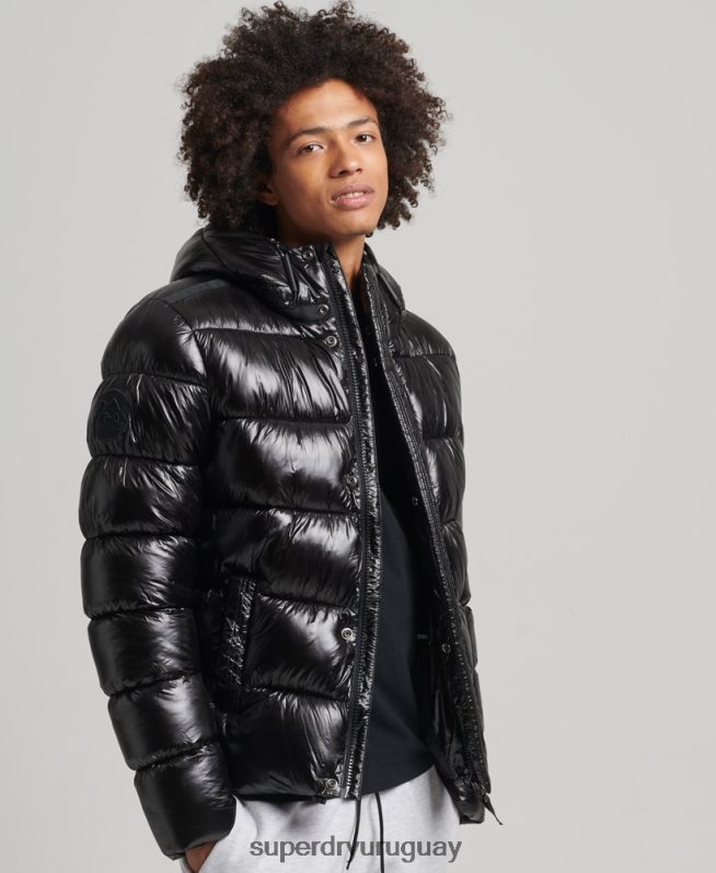 uy Superdry hombres chamarra acolchada xpd sports luxe negro DT2N8Z4682 ropa