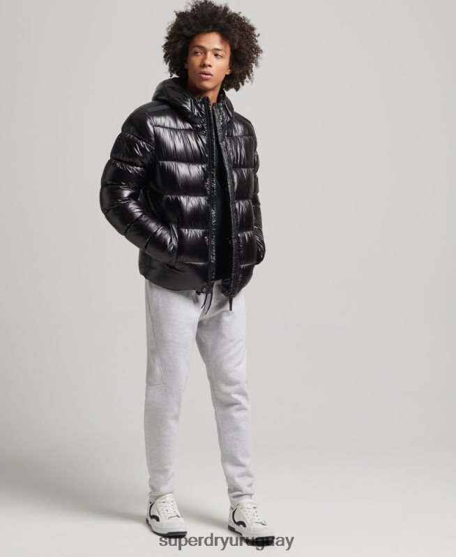 uy Superdry hombres chamarra acolchada xpd sports luxe negro DT2N8Z4682 ropa