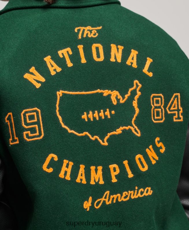 uy Superdry hombres chamarra bomber con parche del equipo universitario verde DT2N8Z933 ropa