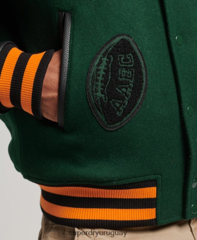uy Superdry hombres chamarra bomber con parche del equipo universitario verde DT2N8Z933 ropa