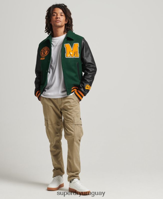 uy Superdry hombres chamarra bomber con parche del equipo universitario verde DT2N8Z933 ropa