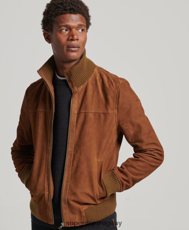 uy Superdry hombres chamarra bomber de ante con cuello de punto broncearse DT2N8Z1128 ropa
