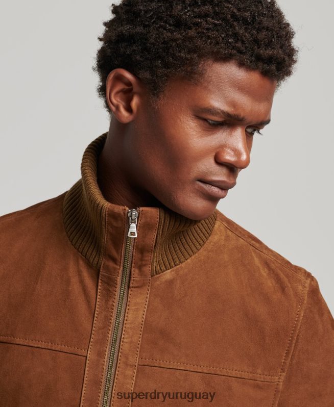 uy Superdry hombres chamarra bomber de ante con cuello de punto broncearse DT2N8Z1128 ropa