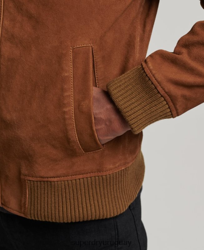 uy Superdry hombres chamarra bomber de ante con cuello de punto broncearse DT2N8Z1128 ropa