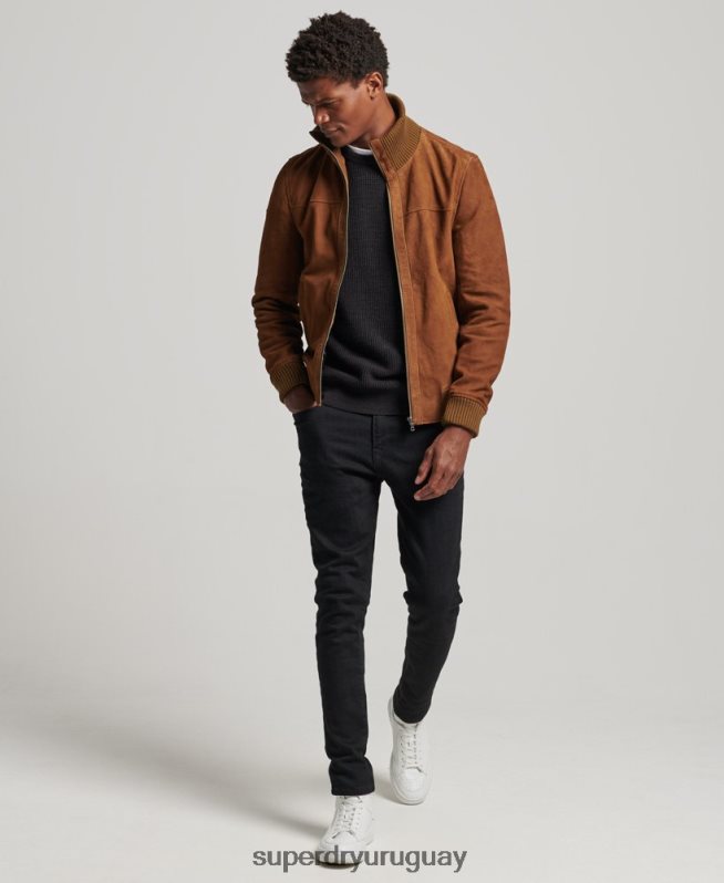 uy Superdry hombres chamarra bomber de ante con cuello de punto broncearse DT2N8Z1128 ropa