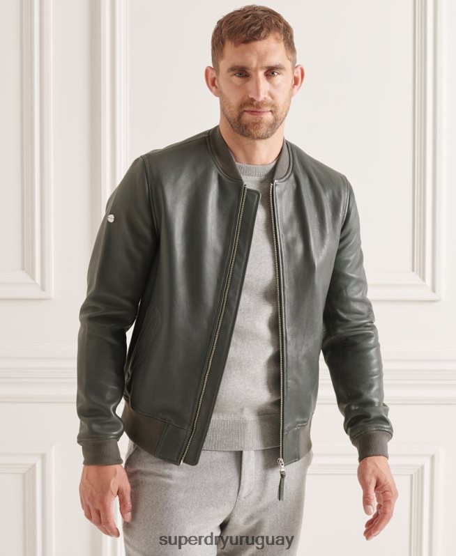 uy Superdry hombres chamarra bomber de cuero gris DT2N8Z4662 ropa