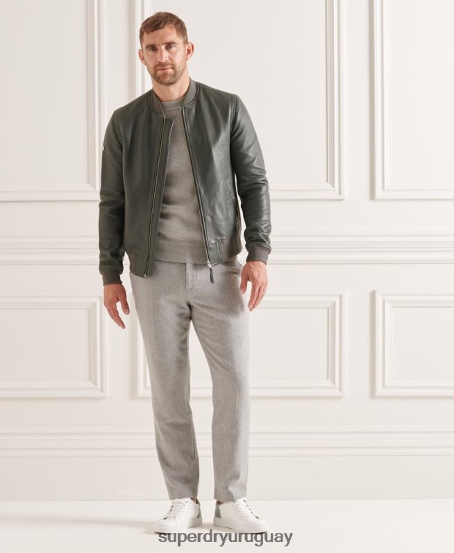 uy Superdry hombres chamarra bomber de cuero gris DT2N8Z4662 ropa