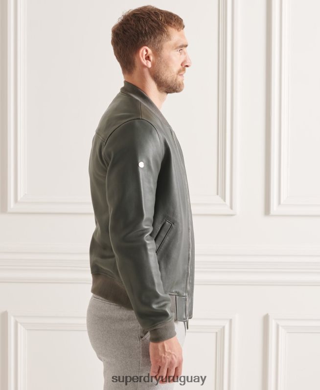 uy Superdry hombres chamarra bomber de cuero gris DT2N8Z4662 ropa