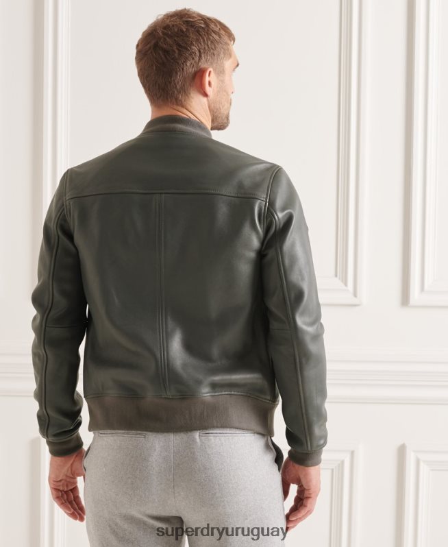uy Superdry hombres chamarra bomber de cuero gris DT2N8Z4662 ropa