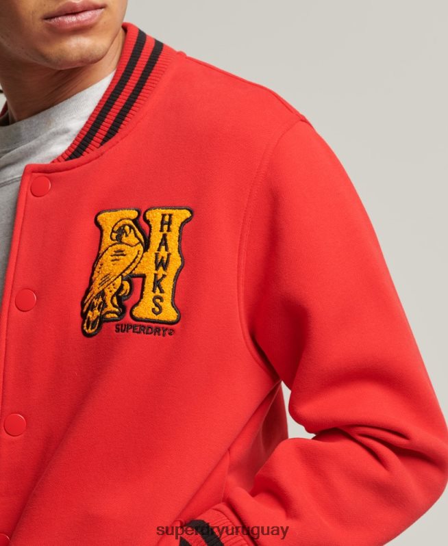 uy Superdry hombres chamarra bomber de jersey universitario rojo DT2N8Z5217 ropa
