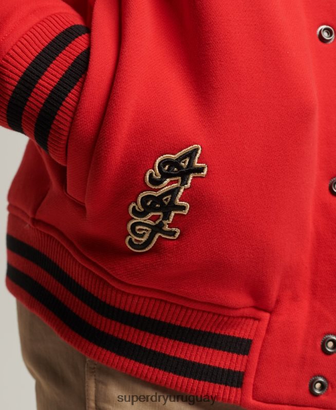 uy Superdry hombres chamarra bomber de jersey universitario rojo DT2N8Z5217 ropa