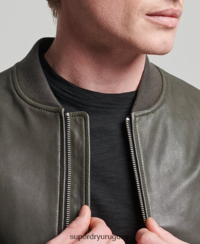 uy Superdry hombres chamarra bomber de piel studios gris oscuro DT2N8Z6455 ropa