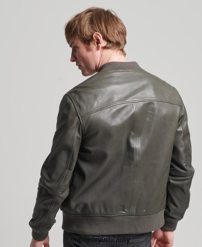 uy Superdry hombres chamarra bomber de piel studios gris oscuro DT2N8Z6455 ropa
