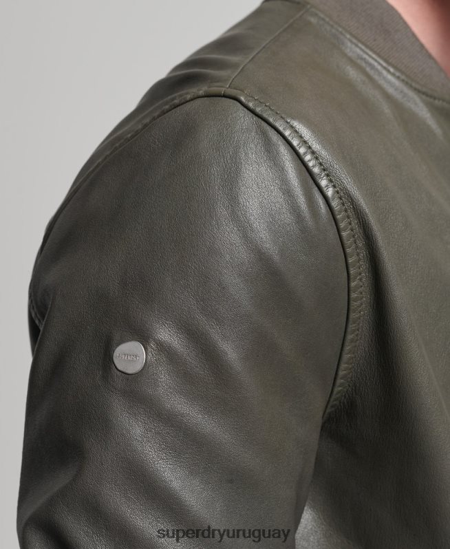 uy Superdry hombres chamarra bomber de piel studios gris oscuro DT2N8Z6455 ropa