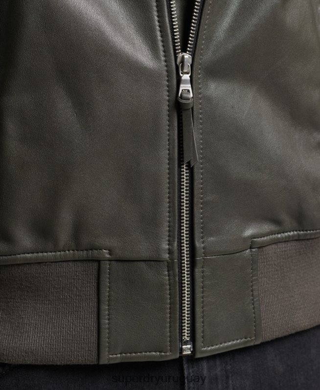 uy Superdry hombres chamarra bomber de piel studios gris oscuro DT2N8Z6455 ropa