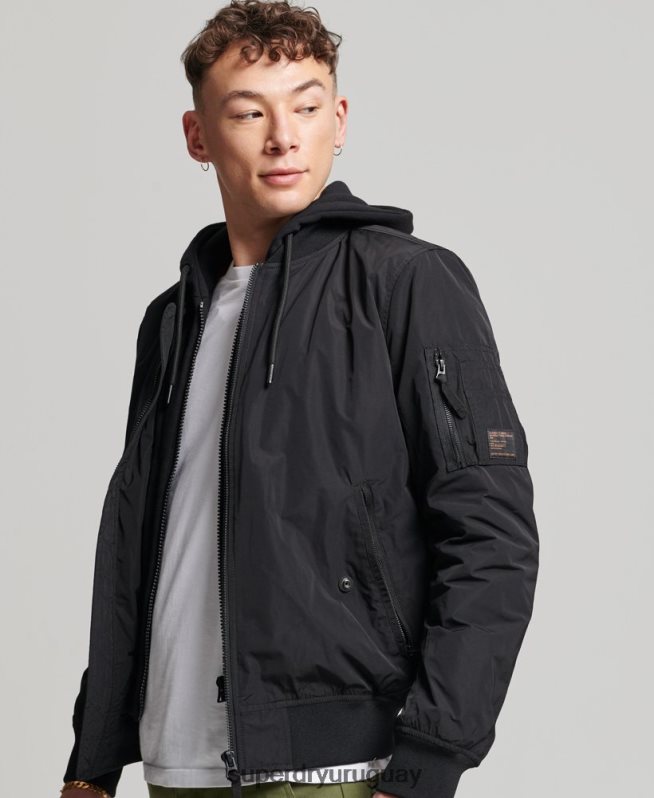 uy Superdry hombres chamarra bomber de vuelo militar negro DT2N8Z1159 ropa