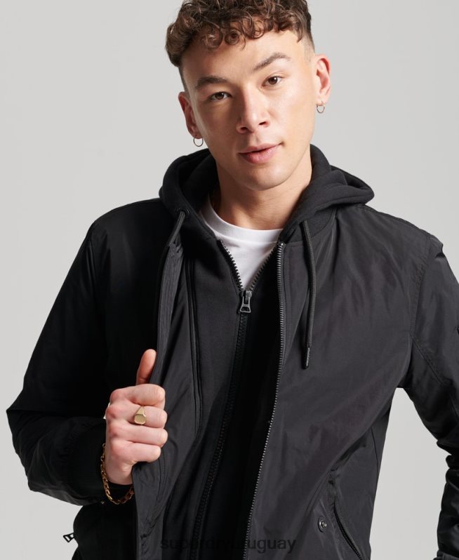 uy Superdry hombres chamarra bomber de vuelo militar negro DT2N8Z1159 ropa