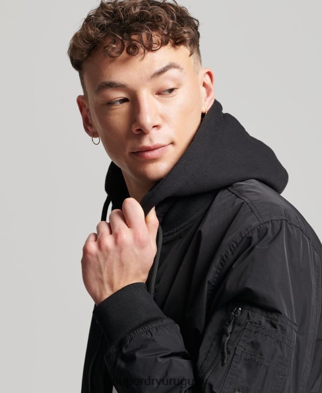 uy Superdry hombres chamarra bomber de vuelo militar negro DT2N8Z1159 ropa