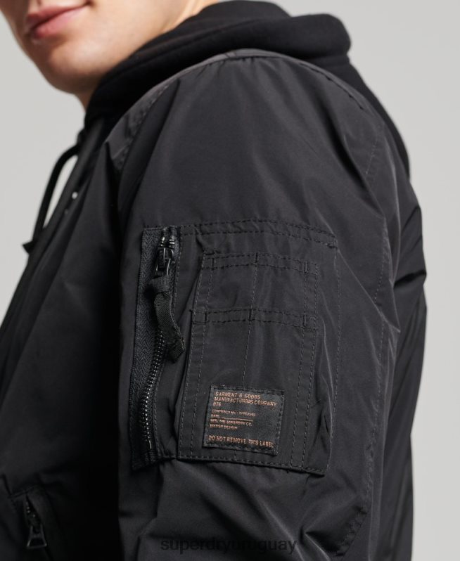 uy Superdry hombres chamarra bomber de vuelo militar negro DT2N8Z1159 ropa