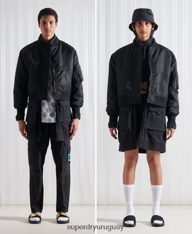 uy Superdry hombres chamarra bomber doble sdx edición limitada negro DT2N8Z5555 ropa