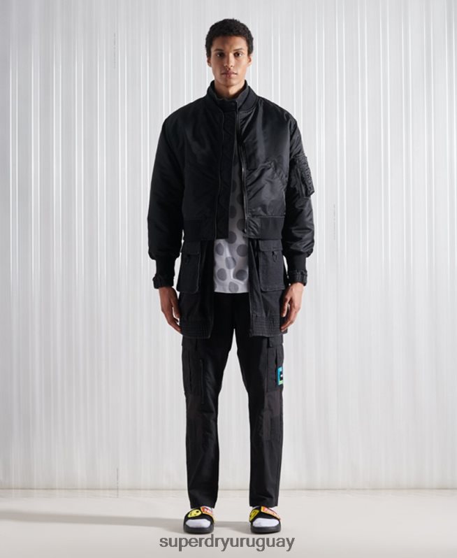 uy Superdry hombres chamarra bomber doble sdx edición limitada negro DT2N8Z5555 ropa
