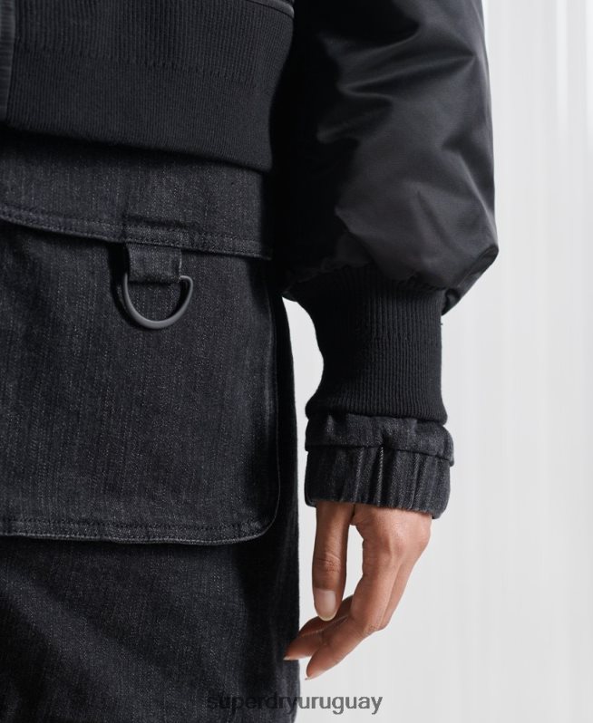 uy Superdry hombres chamarra bomber doble sdx edición limitada negro DT2N8Z5555 ropa