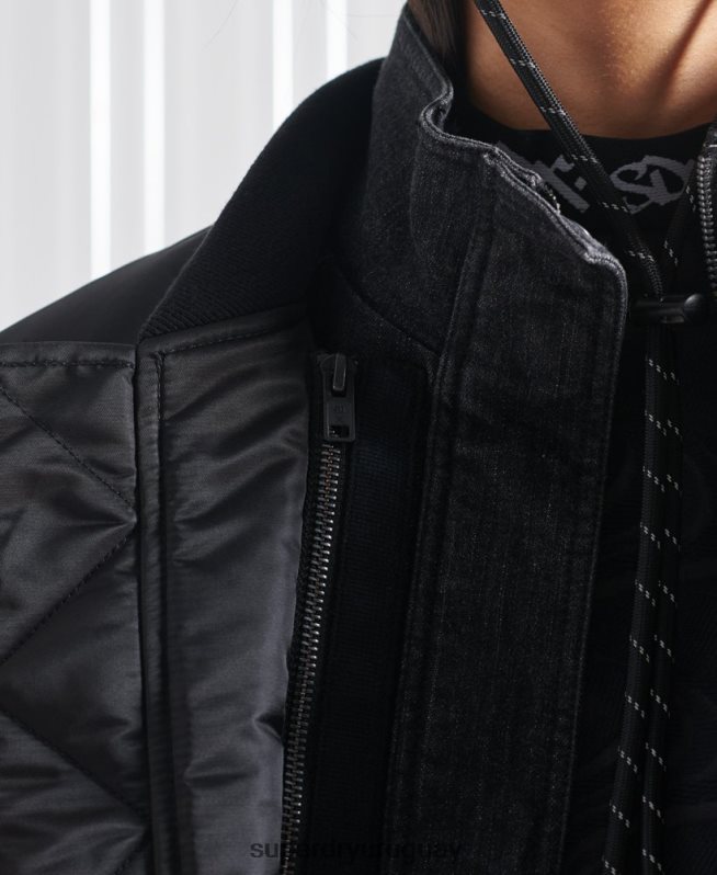 uy Superdry hombres chamarra bomber doble sdx edición limitada negro DT2N8Z5555 ropa