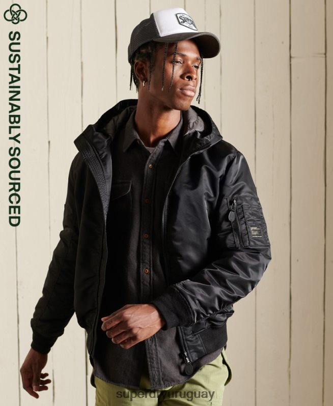 uy Superdry hombres chamarra bomber ma1 con capucha negro DT2N8Z4673 ropa