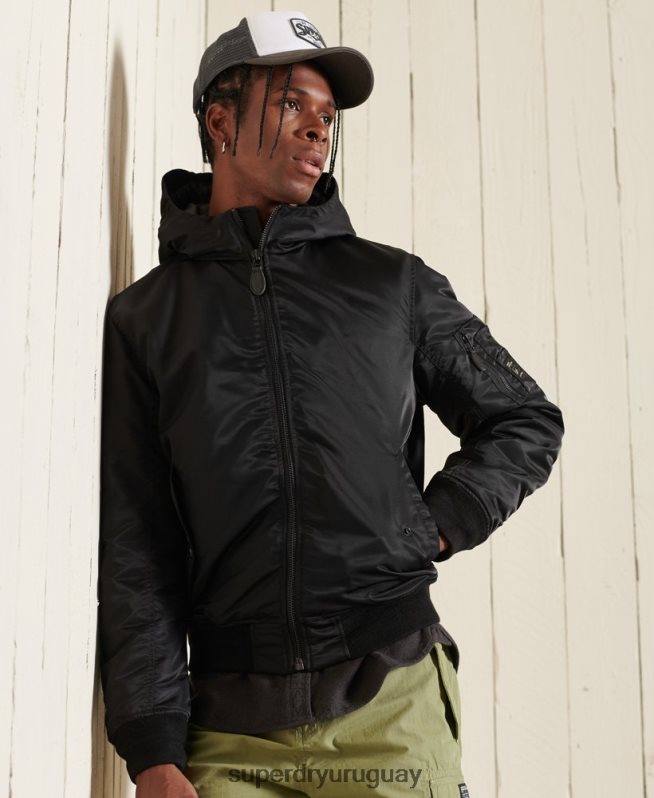 uy Superdry hombres chamarra bomber ma1 con capucha negro DT2N8Z4673 ropa