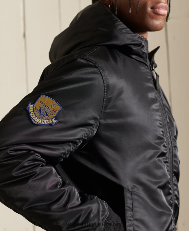 uy Superdry hombres chamarra bomber ma1 con capucha negro DT2N8Z4673 ropa