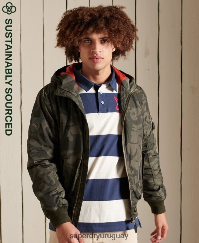 uy Superdry hombres chamarra bomber ma1 con capucha verde DT2N8Z4575 ropa