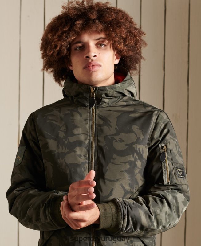 uy Superdry hombres chamarra bomber ma1 con capucha verde DT2N8Z4575 ropa