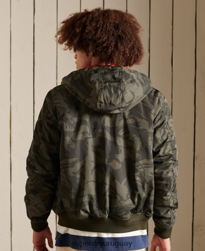 uy Superdry hombres chamarra bomber ma1 con capucha verde DT2N8Z4575 ropa