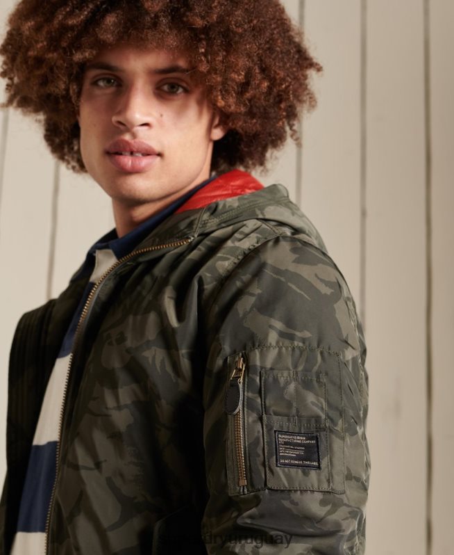 uy Superdry hombres chamarra bomber ma1 con capucha verde DT2N8Z4575 ropa