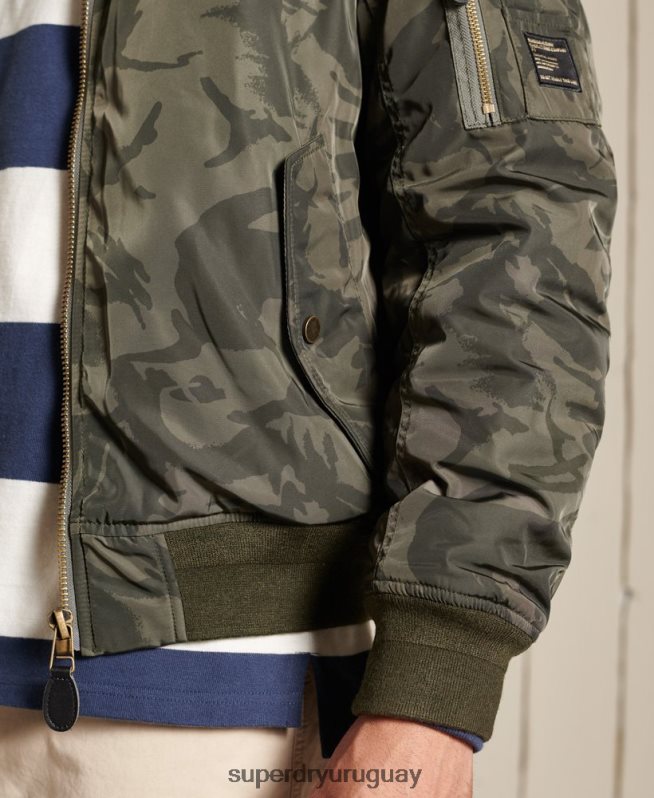 uy Superdry hombres chamarra bomber ma1 con capucha verde DT2N8Z4575 ropa