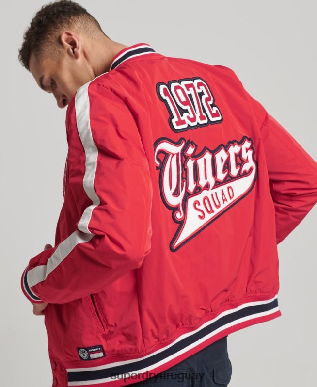 uy Superdry hombres chamarra bomber universitaria de lujo rojo DT2N8Z4612 ropa