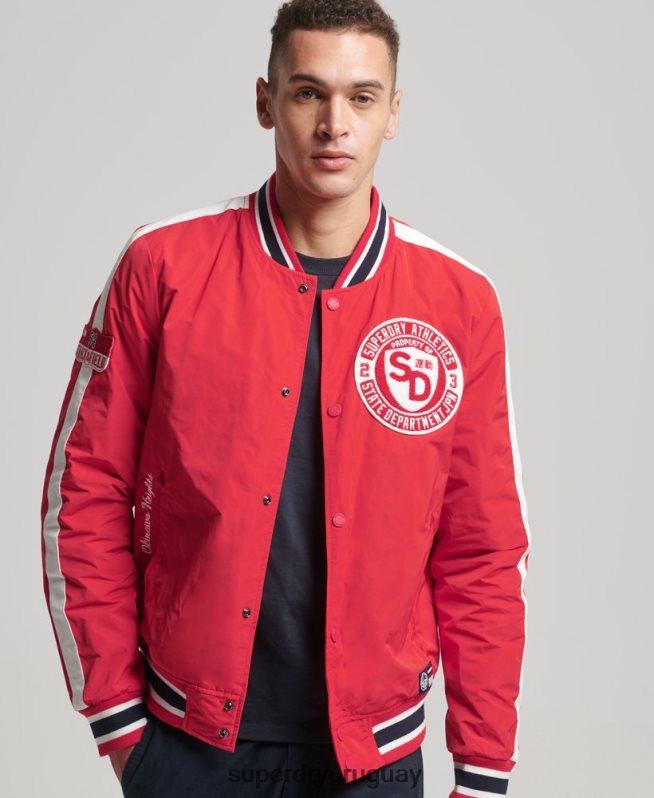 uy Superdry hombres chamarra bomber universitaria de lujo rojo DT2N8Z4612 ropa