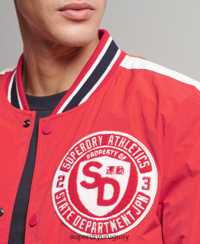 uy Superdry hombres chamarra bomber universitaria de lujo rojo DT2N8Z4612 ropa