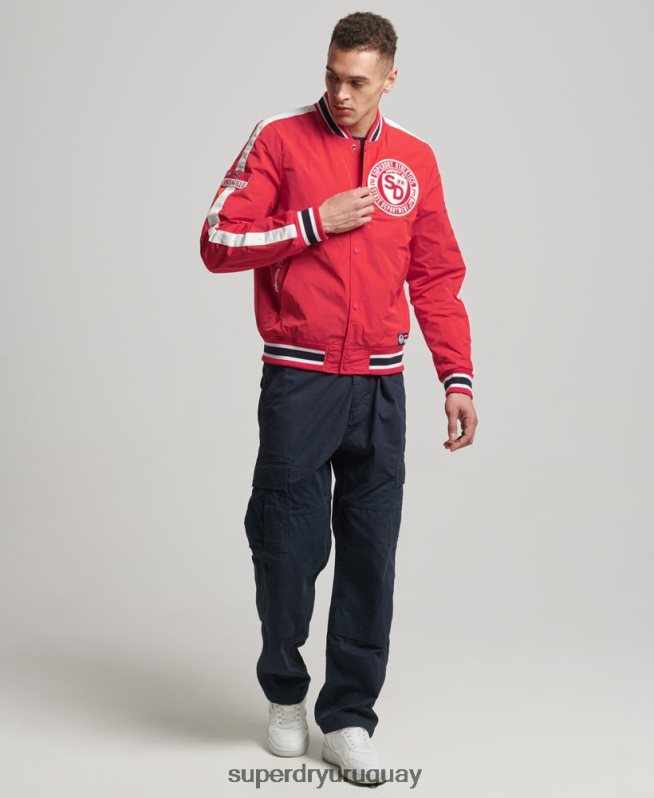uy Superdry hombres chamarra bomber universitaria de lujo rojo DT2N8Z4612 ropa