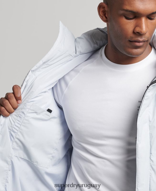 uy Superdry hombres chamarra corta acolchada azul claro DT2N8Z4551 ropa